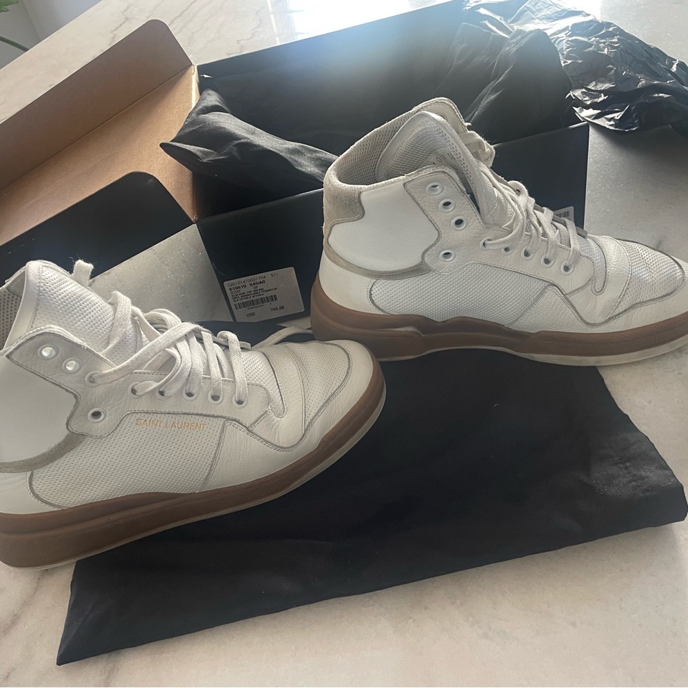 ST LAURENT sneakers All white leather .. women’s size 8